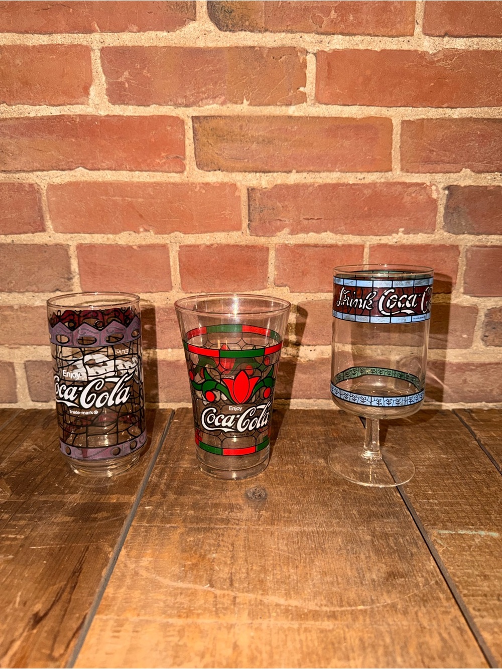 Coca-Cola Decorative Glass Set with Red, Green, Purple Accents